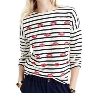 J.Crew Women's Top Size Medium Cotton Long Sleeve Striped Heart Design Casual